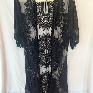 Rachel Zoe Black Lace Open Long Cardigan One Size Whimsygoth Boho Indy Festival